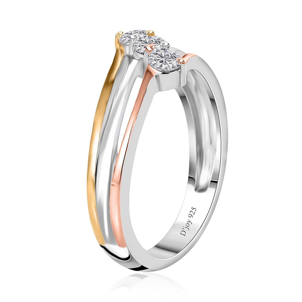 Moissanite Bypass 3 Stone Ring in Vermeil Yellow, Rose Gold and Platinum Over Sterling Silver (Size 10.0) 0.30 ctw