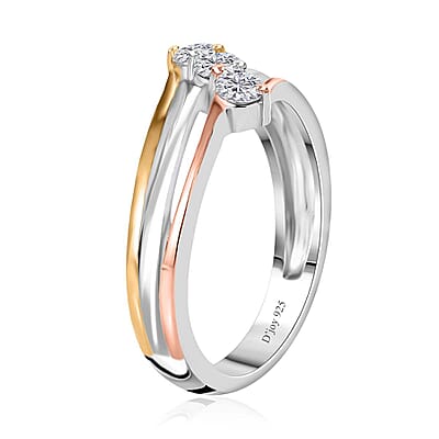 Moissanite Bypass 3 Stone Ring in Vermeil Yellow, Rose Gold and Platinum Over Sterling Silver (Size 10.0) 0.30 ctw