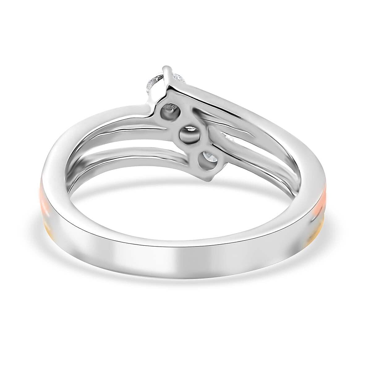 Moissanite Bypass 3 Stone Ring in Vermeil Yellow, Rose Gold and Platinum Over Sterling Silver (Size 10.0) 0.30 ctw