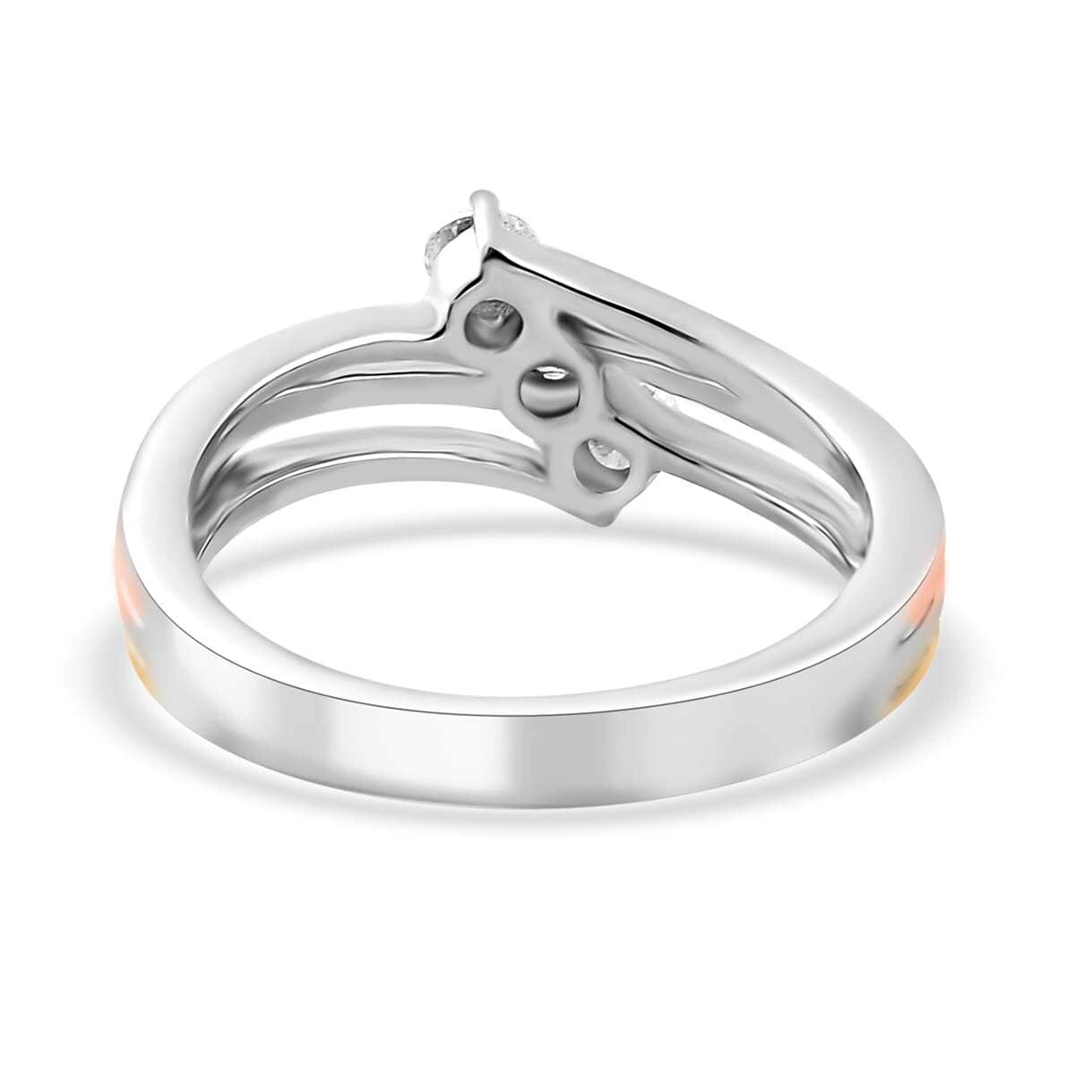 Moissanite Bypass 3 Stone Ring in Vermeil Yellow, Rose Gold and Platinum Over Sterling Silver (Size 6.0) 0.30 ctw image number 4