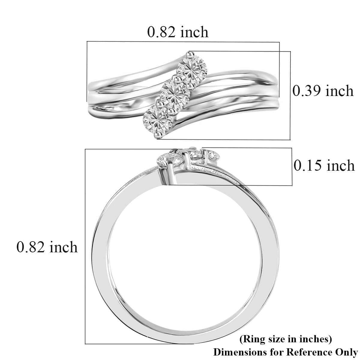Moissanite Bypass 3 Stone Ring in Vermeil Yellow, Rose Gold and Platinum Over Sterling Silver (Size 6.0) 0.30 ctw image number 5