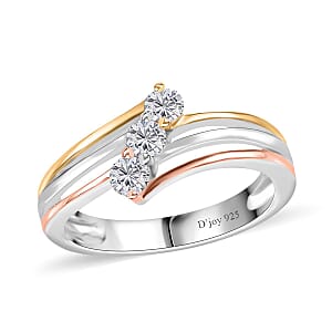 Moissanite Bypass 3 Stone Ring in Vermeil Yellow, Rose Gold and Platinum Over Sterling Silver (Size 8.0) 0.30 ctw