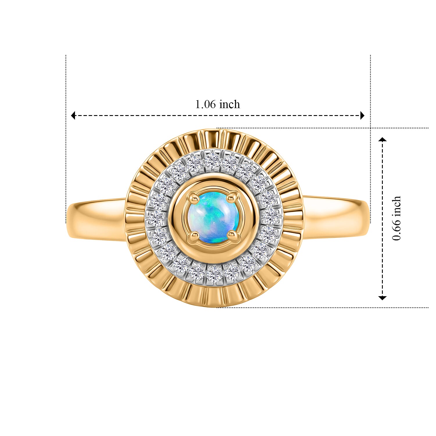 Premium Ethiopian Welo Opal and White Zircon 0.62 ctw Ring in 18K Vermeil Yellow Gold Over Sterling Silver (Size 11.5)