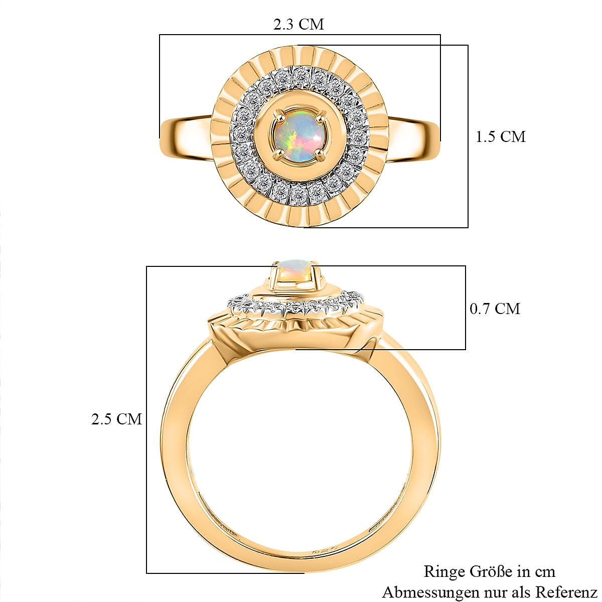 Premium Ethiopian Welo Opal and White Zircon 0.62 ctw Ring in 18K Vermeil Yellow Gold Over Sterling Silver (Size 11.5)