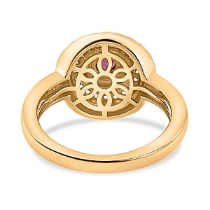 African Ruby and White Zircon 0.76 ctw Ring in Vermeil Yellow Gold Over Sterling Silver (Size 11.5)