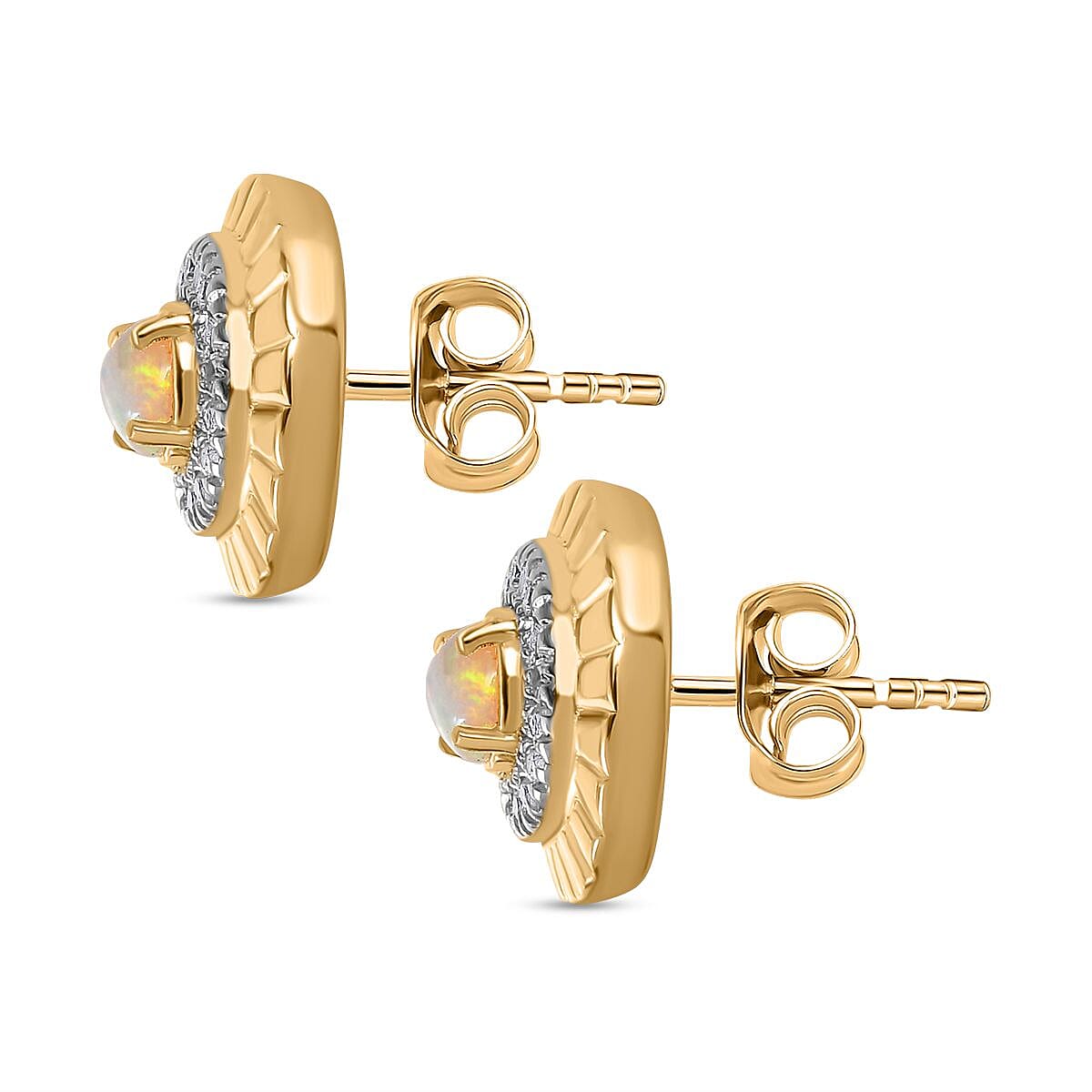 Ethiopian Welo Opal and White Zircon 1.15 ctw Earring in 18K Vermeil Yellow Gold Over Sterling Silver