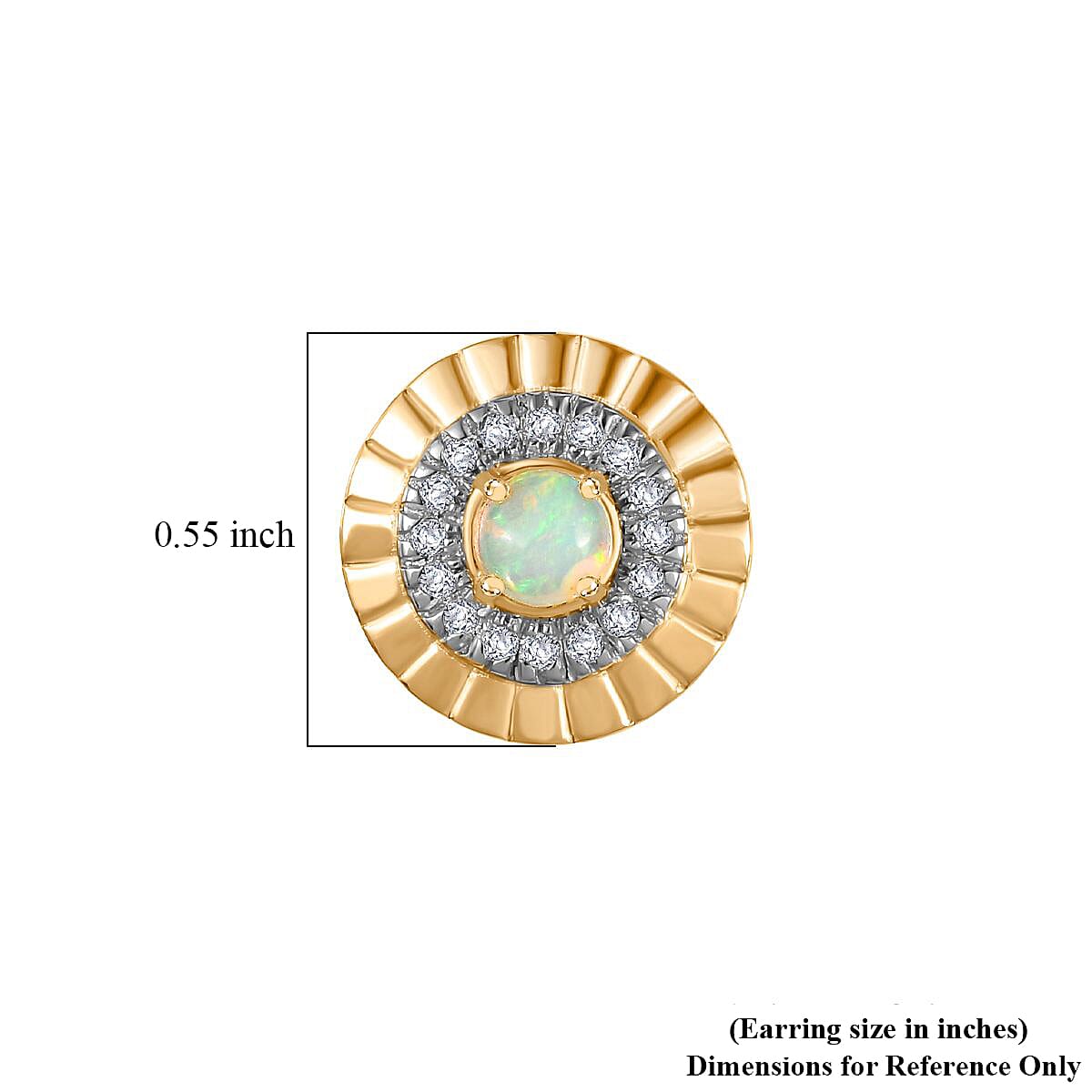 Ethiopian Welo Opal and White Zircon 1.15 ctw Earring in 18K Vermeil Yellow Gold Over Sterling Silver