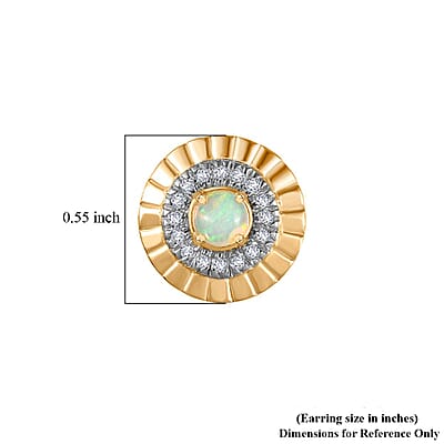 Ethiopian Welo Opal and White Zircon 1.15 ctw Earring in 18K Vermeil Yellow Gold Over Sterling Silver