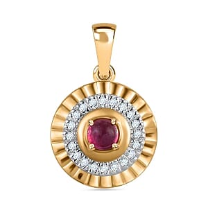 African Ruby and White Zircon 0.62 ctw Pendant in 18K Vermeil Yellow Gold Over Sterling Silver