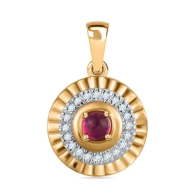African Ruby and White Zircon 0.62 ctw Pendant in 18K Vermeil Yellow Gold Over Sterling Silver