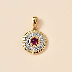 African Ruby and White Zircon 0.62 ctw Pendant in 18K Vermeil Yellow Gold Over Sterling Silver