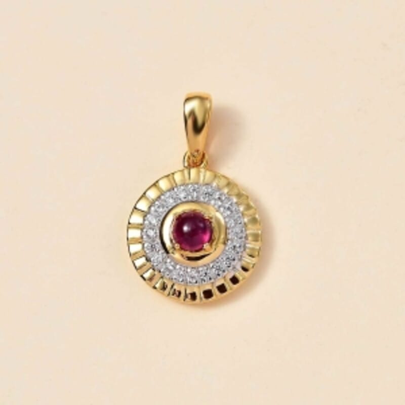 African Ruby and White Zircon 0.62 ctw Pendant in 18K Vermeil Yellow Gold Over Sterling Silver