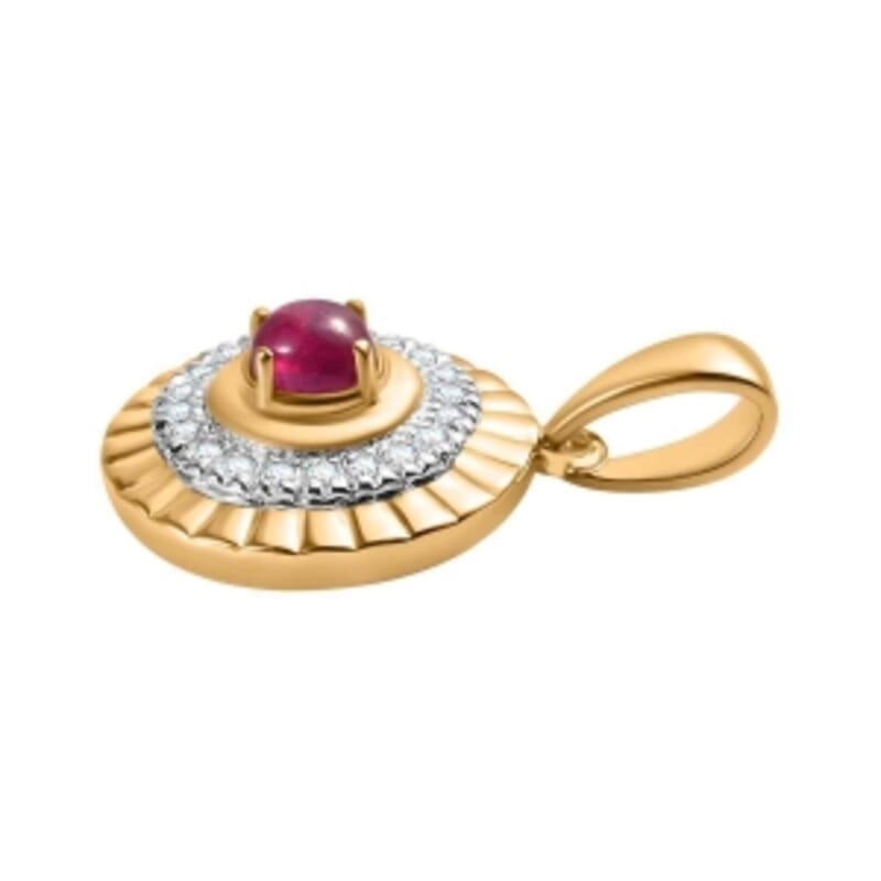 African Ruby and White Zircon 0.62 ctw Pendant in 18K Vermeil Yellow Gold Over Sterling Silver
