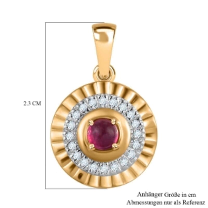 African Ruby and White Zircon 0.62 ctw Pendant in 18K Vermeil Yellow Gold Over Sterling Silver