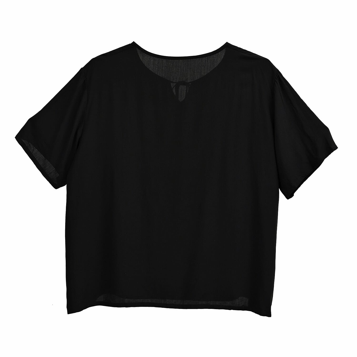 Tamsy Black Dandelion Embroidered Blouse with Neck-Tie- One Size Fits Most
