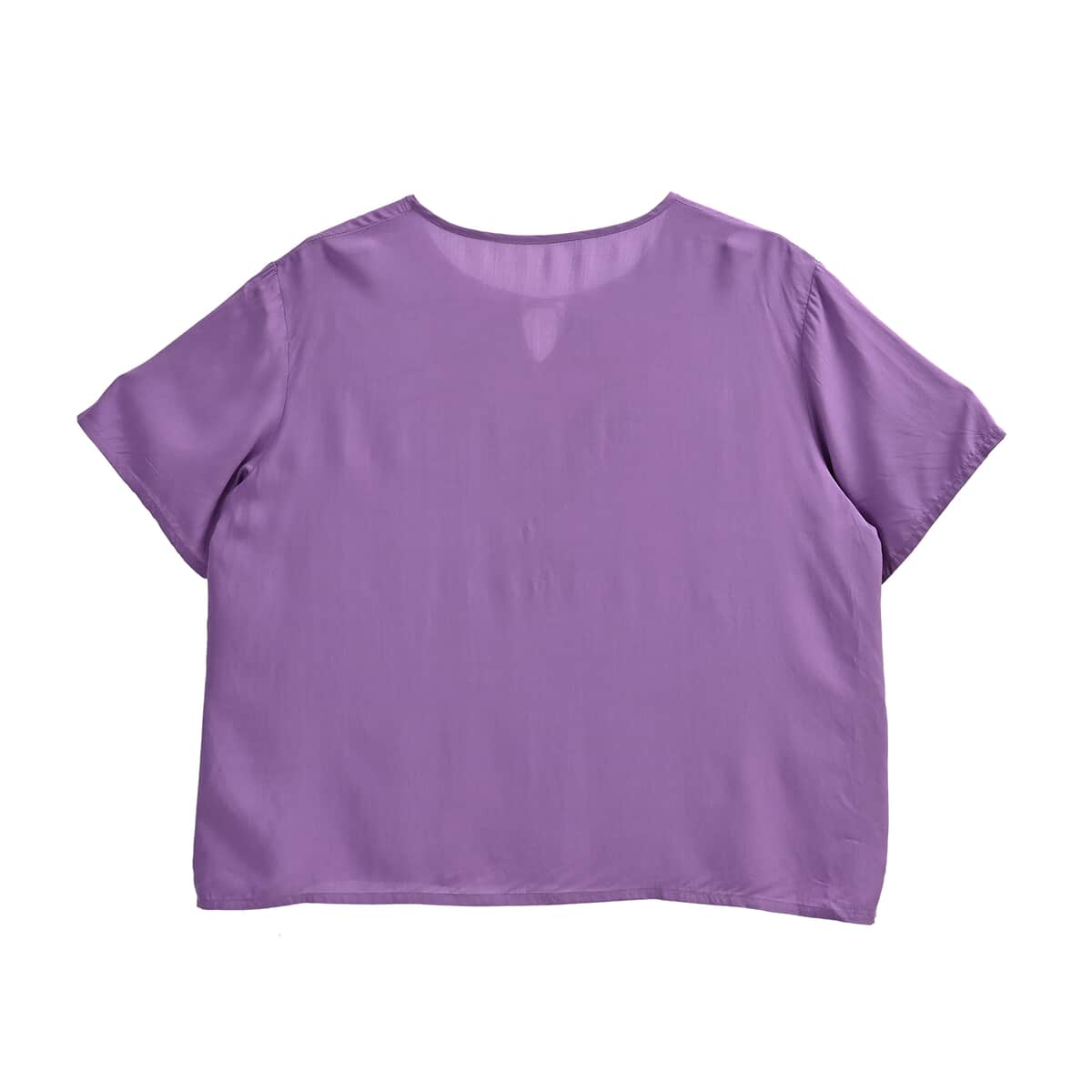 Tamsy Purple Dandelion Embroidered Blouse with Neck-Tie- One Size Fits Most image number 1