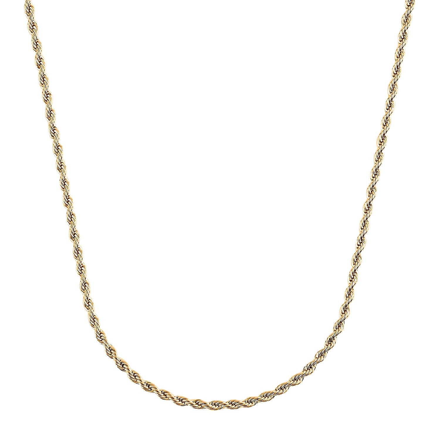Rope Chain Necklace 24 Inches in ION Plated Yellow Gold Stainless Steel