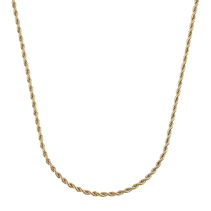 Rope Chain Necklace 24 Inches in ION Plated Yellow Gold Stainless Steel