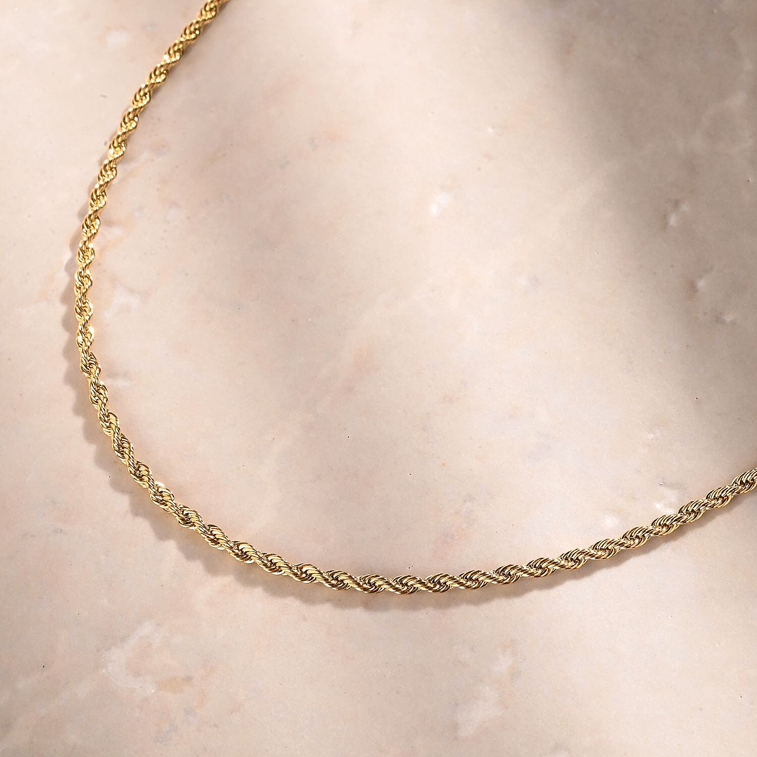 Rope Chain Necklace 24 Inches in ION Plated Yellow Gold Stainless Steel