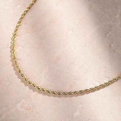 Rope Chain Necklace 24 Inches in ION Plated Yellow Gold Stainless Steel