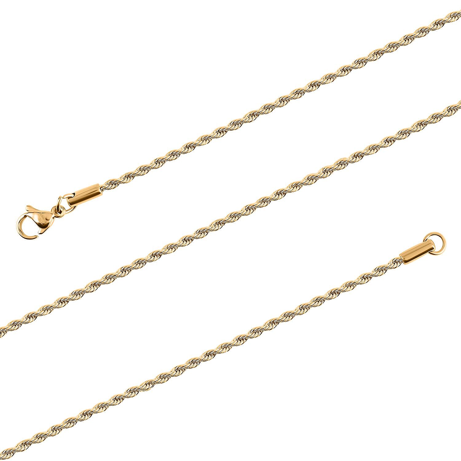 Rope Chain Necklace 24 Inches in ION Plated Yellow Gold Stainless Steel