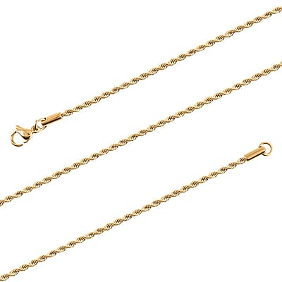 Rope Chain Necklace 24 Inches in ION Plated Yellow Gold Stainless Steel