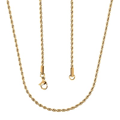 Rope Chain Necklace 24 Inches in ION Plated Yellow Gold Stainless Steel