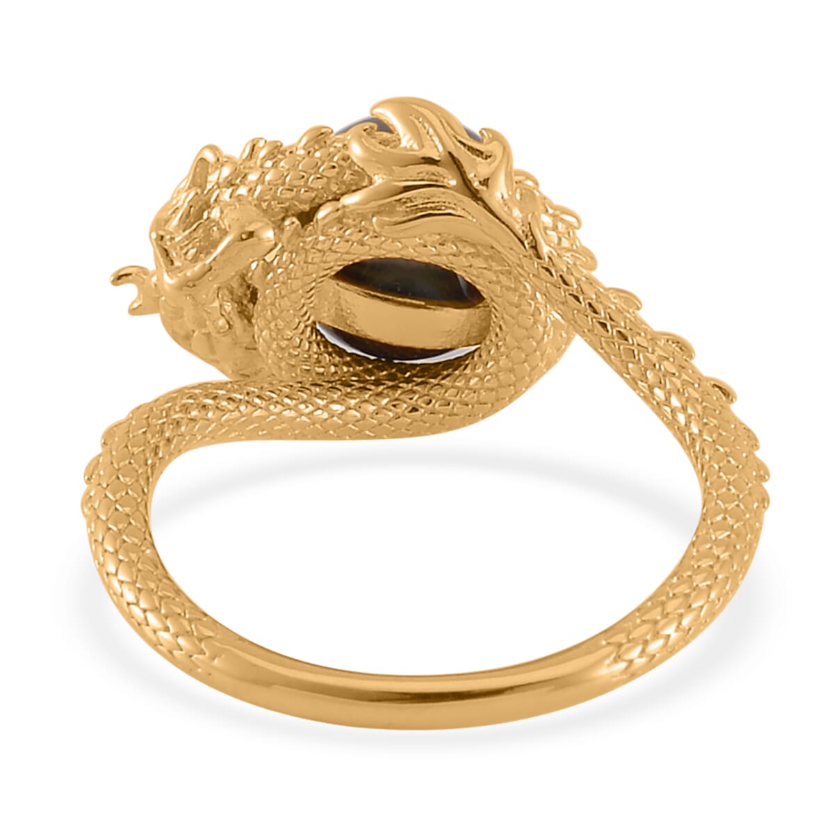 Tahitian Cultured Pearl and Chrome Diopside Dragon Ring in Vermeil Yellow Gold Over Sterling Silver (Size 7.0) image number 4