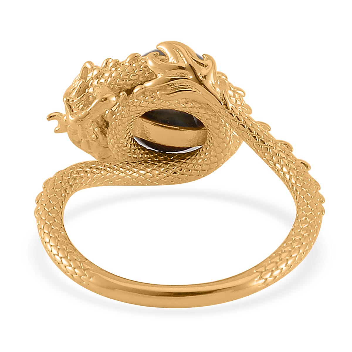 Tahitian Cultured Pearl and Chrome Diopside Dragon Ring in Vermeil Yellow Gold Over Sterling Silver (Size 9.0) image number 4