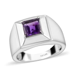 African Amethyst Men's Ring in Stainless Steel (Size 10.0) 1.65 ctw