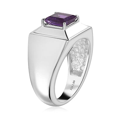 African Amethyst Men's Ring in Stainless Steel (Size 10.0) 1.65 ctw