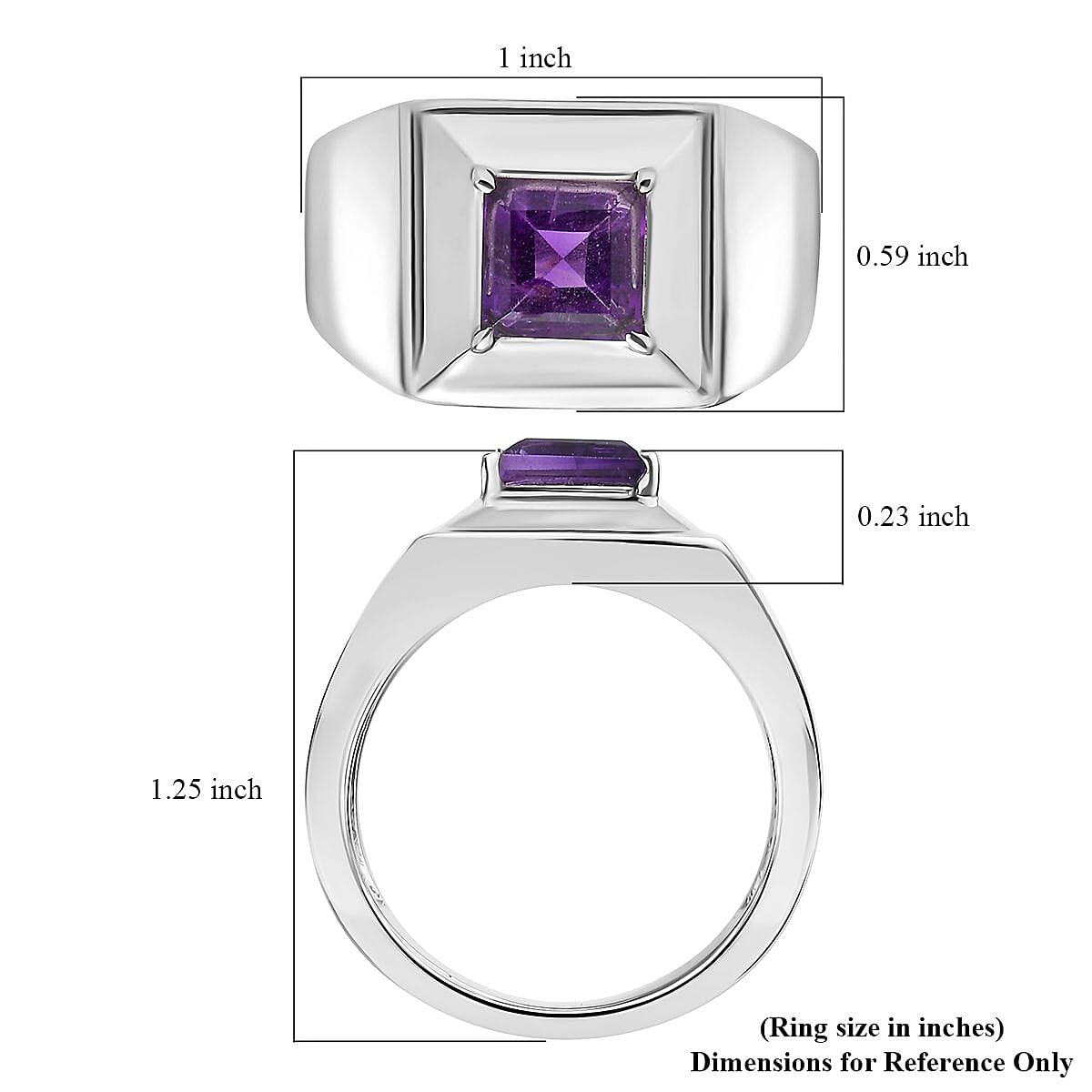 African Amethyst Men's Ring in Stainless Steel (Size 10.0) 1.65 ctw