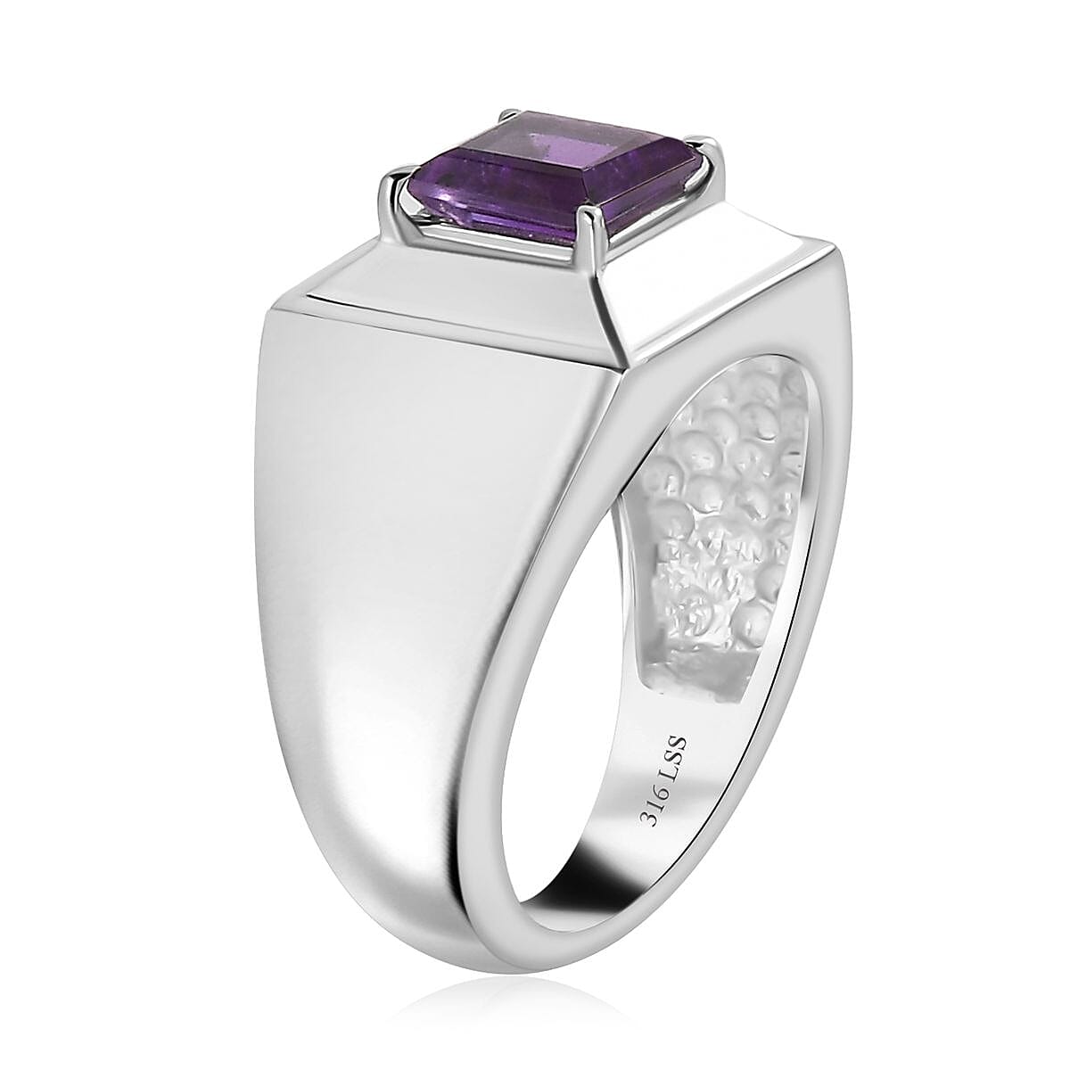 African Amethyst Men's Ring in Stainless Steel (Size 14.0) 1.65 ctw image number 3