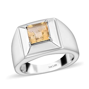 Brazilian Citrine Men's Ring in Stainless Steel (Size 13.0) 1.75 ctw