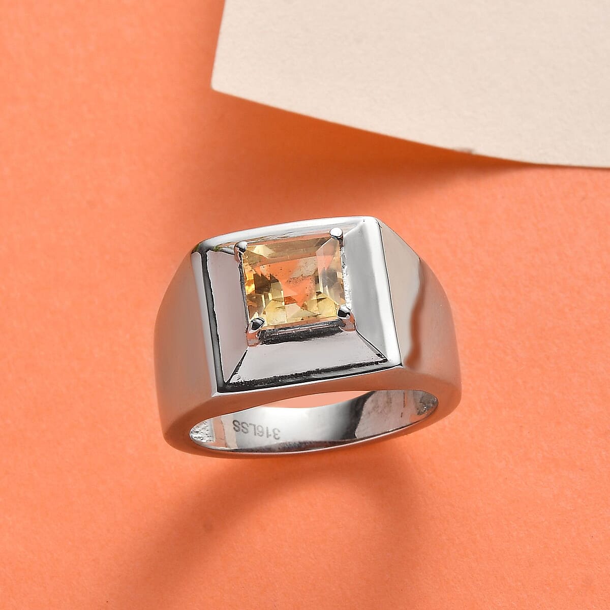 Brazilian Citrine Men's Ring in Stainless Steel (Size 13.0) 1.75 ctw image number 1