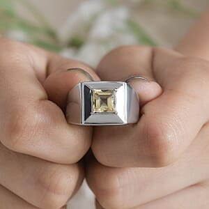 Brazilian Citrine Men's Ring in Stainless Steel (Size 13.0) 1.75 ctw