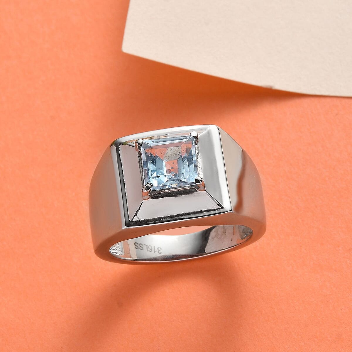 Sky Blue Topaz Men's Ring in Stainless Steel (Size 11.0) 1.85 ctw image number 1