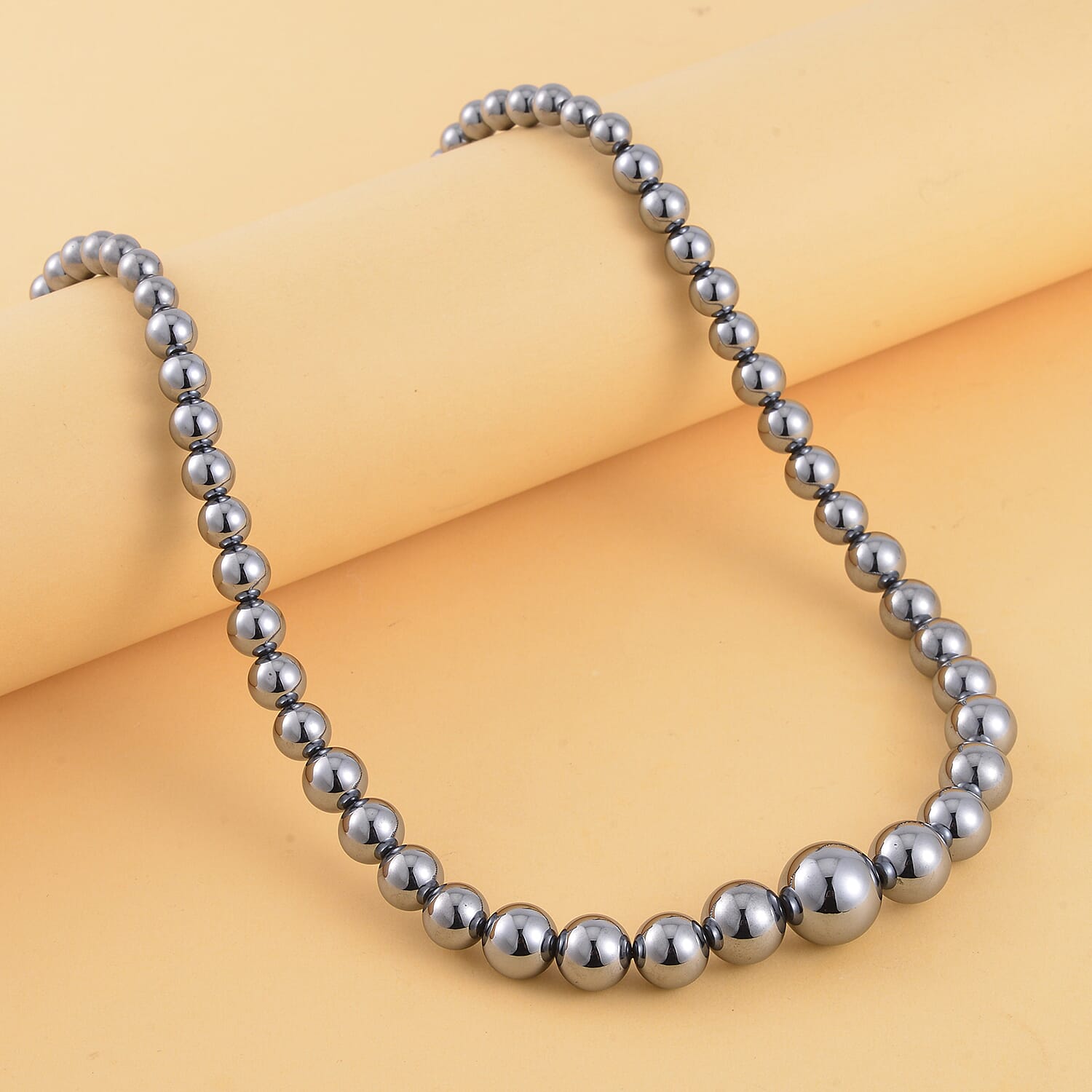 Terahertz 182.50 ctw Beaded Graduated Necklace in Rhodium Over Sterling Silver with Magnetic Lock 20 Inches