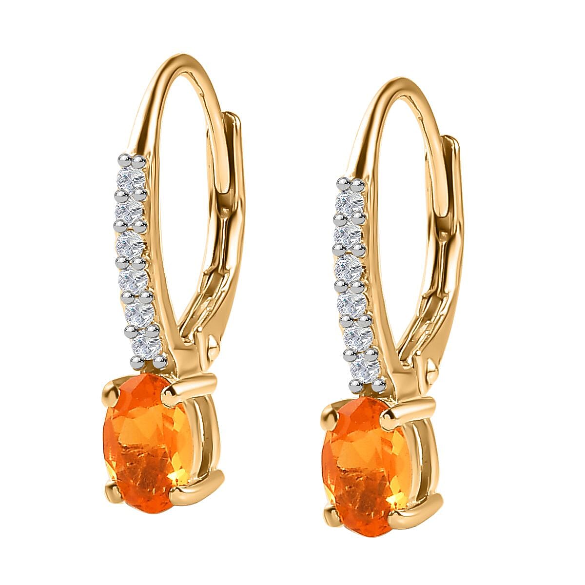 Fire Opal and White Zircon 1.05 ctw Earrings in 18K Vermeil Yellow Gold Over Sterling Silver