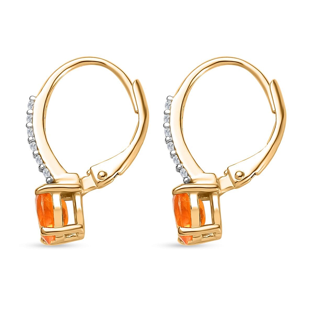 Fire Opal and White Zircon 1.05 ctw Earrings in 18K Vermeil Yellow Gold Over Sterling Silver