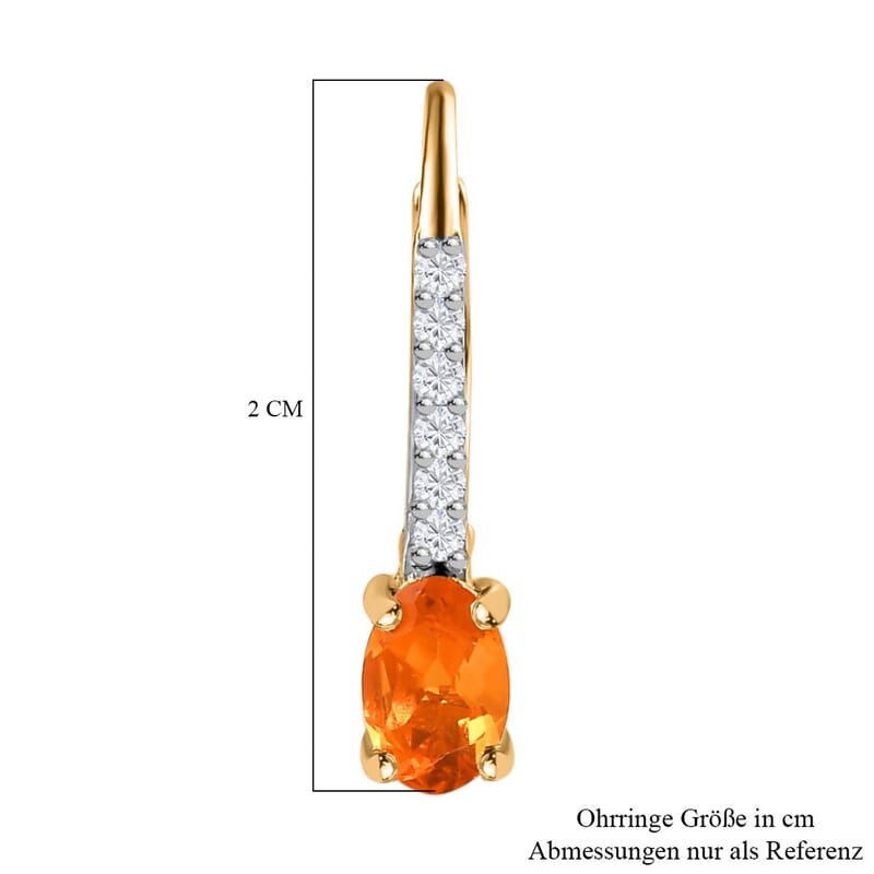 Fire Opal and White Zircon 1.05 ctw Earrings in 18K Vermeil Yellow Gold Over Sterling Silver