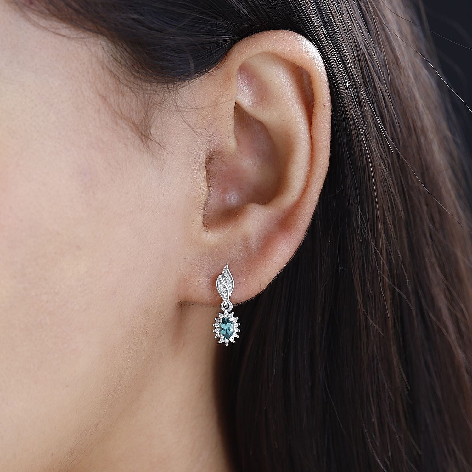 Indian Ocean Apatite and White Zircon Sunburst Earrings in Platinum Over Sterling Silver 0.85 ctw
