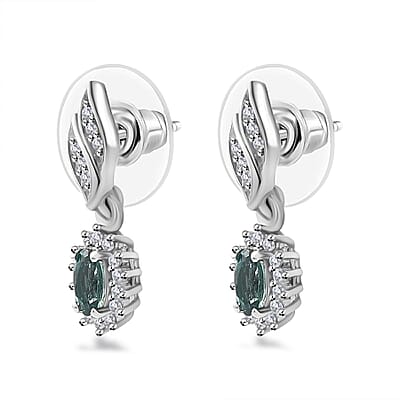Indian Ocean Apatite and White Zircon Sunburst Earrings in Platinum Over Sterling Silver 0.85 ctw
