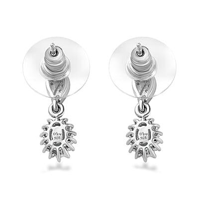 Indian Ocean Apatite and White Zircon Sunburst Earrings in Platinum Over Sterling Silver 0.85 ctw