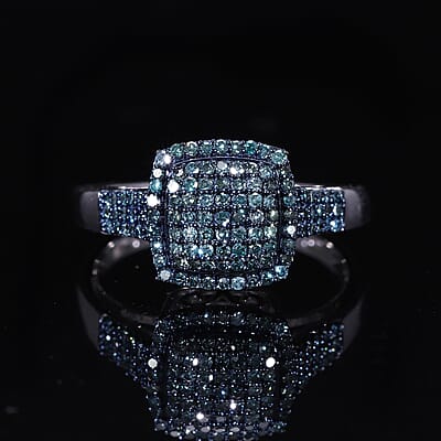 Blue Diamond 0.50 ctw Art Deco Ring in Platinum Over Sterling Silver (Size 10.0) 