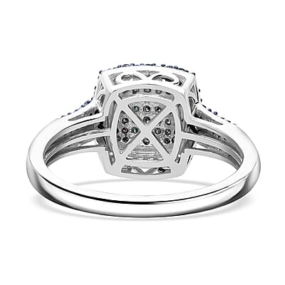 Blue Diamond 0.50 ctw Art Deco Ring in Platinum Over Sterling Silver (Size 10.0) 