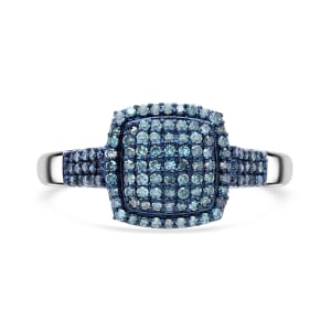 Blue Diamond 0.50 ctw Art Deco Ring in Platinum Over Sterling Silver (Size 6.0) 