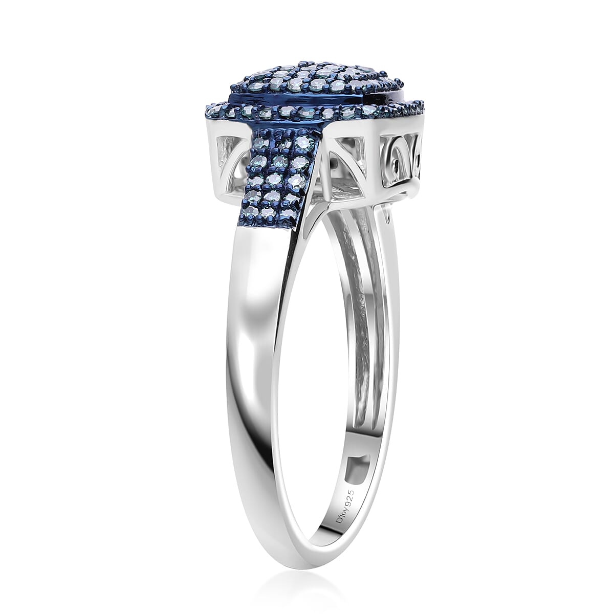 Blue Diamond 0.50 ctw Art Deco Ring in Platinum Over Sterling Silver (Size 6.0)  image number 3