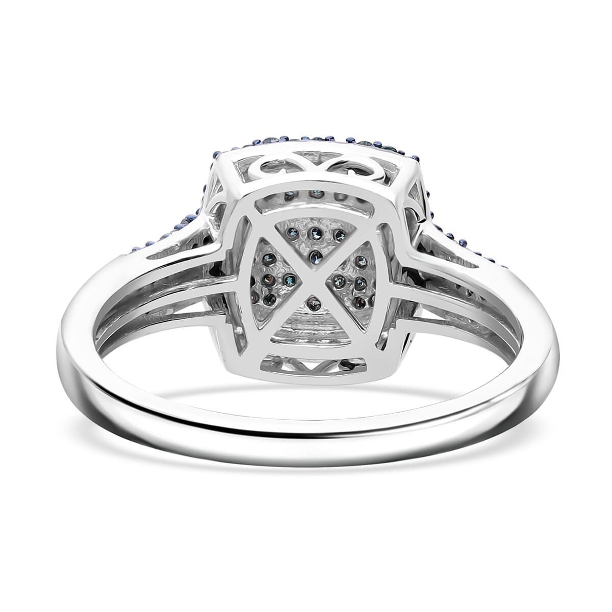 Blue Diamond 0.50 ctw Art Deco Ring in Platinum Over Sterling Silver (Size 6.0)  image number 4