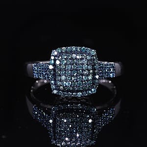 Blue Diamond 0.50 ctw Art Deco Ring in Platinum Over Sterling Silver (Size 7.0) 